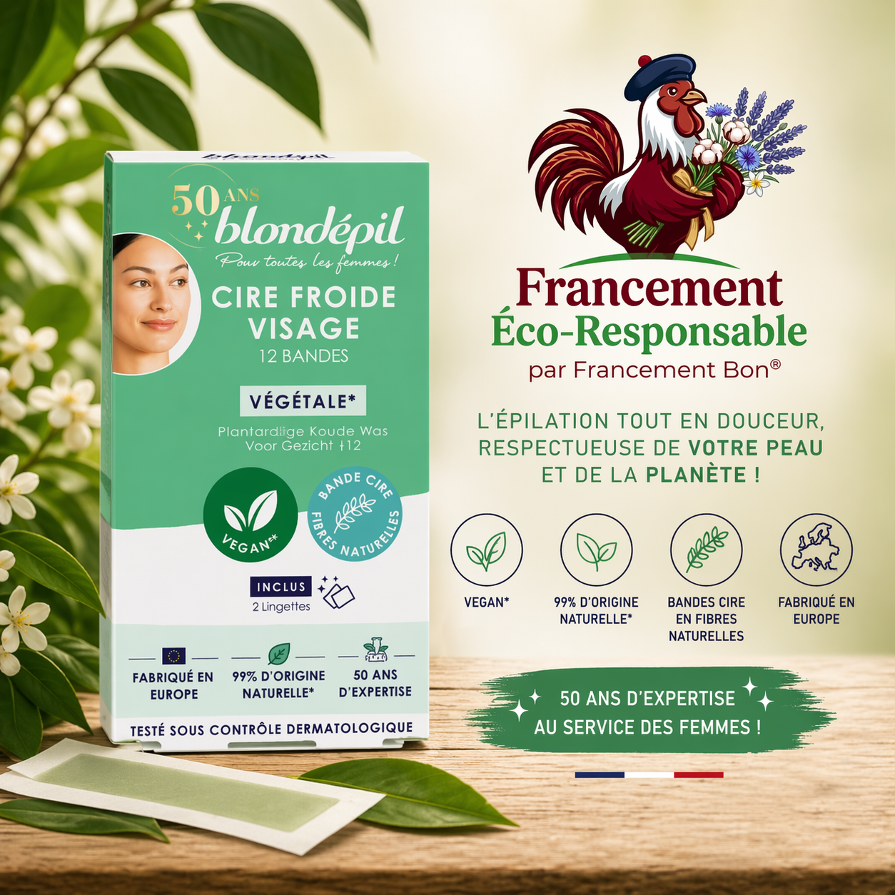 CIRE FROIDE VÉGÉTALE - Visage - 99% Naturel & Vegan (12 bandes)