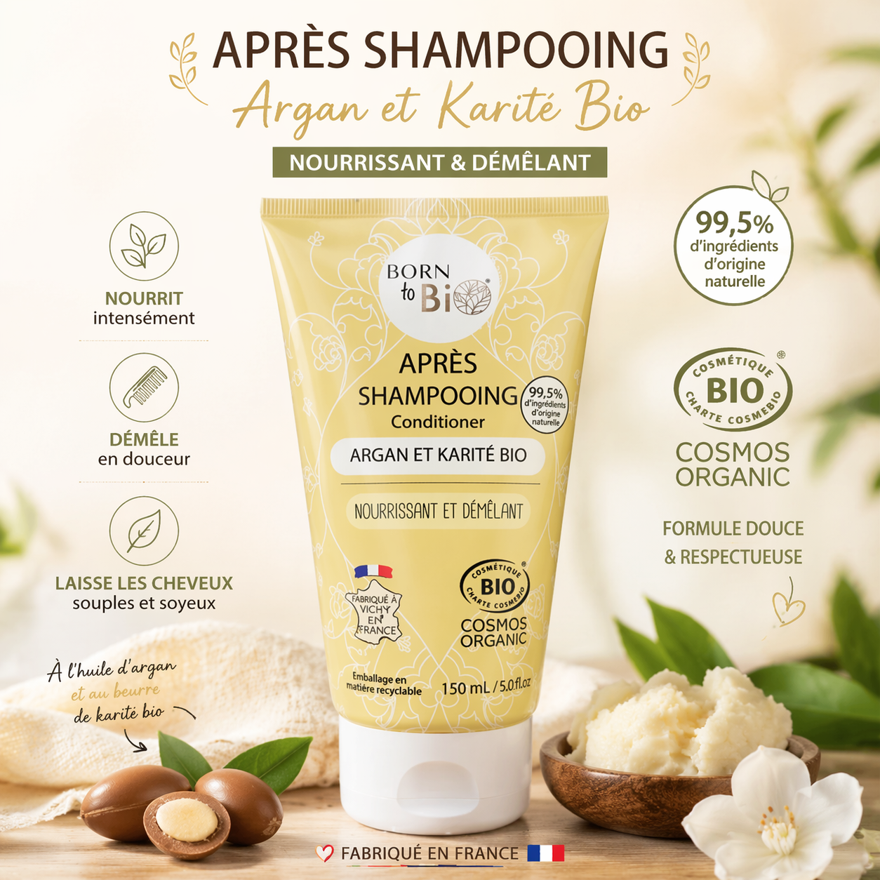 Après shampooing Démêlant et Nourrissant Cosmos Organic - Born to Bio