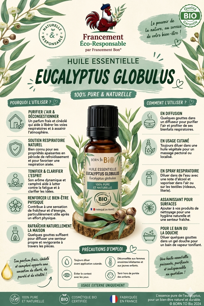Huile essentielle d' Eucalyptus globulus - Certifiée Bio - 10mL