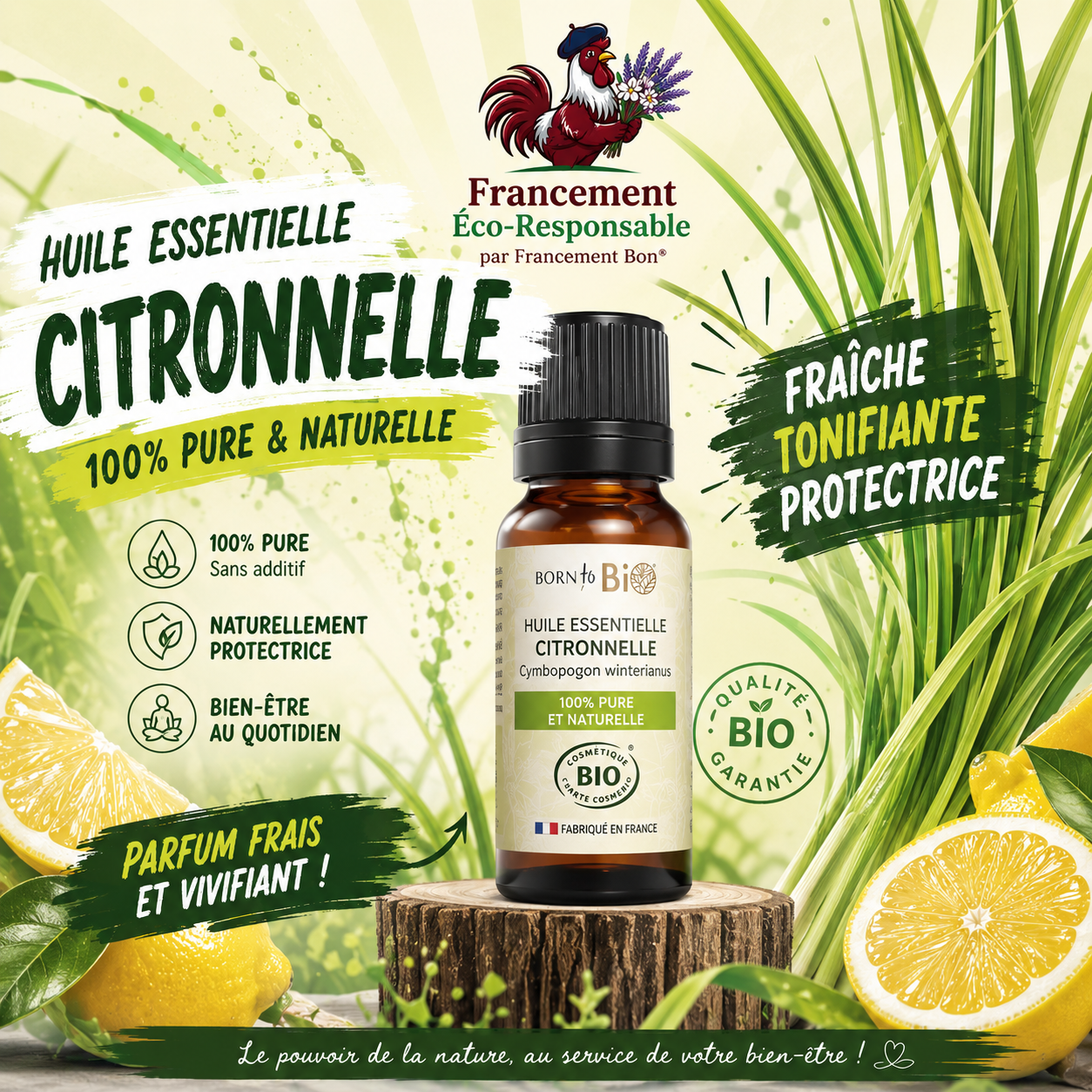 Huile essentielle de Citronnelle - Certifiée Bio - 10mL