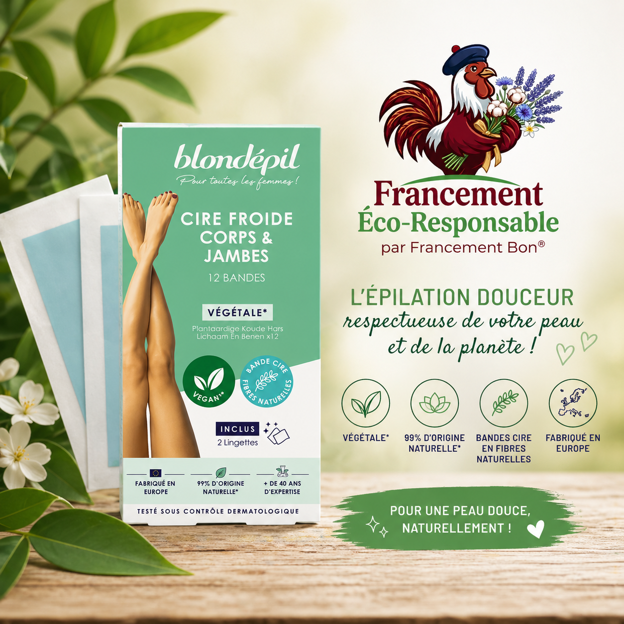 CIRE FROIDE VÉGÉTALE - Corps - 99% Naturel & Vegan (12 bandes)