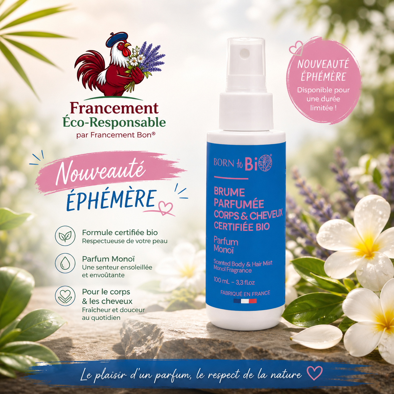 Brume Parfumée Monoï Corps et cheveux - Certifiée Bio